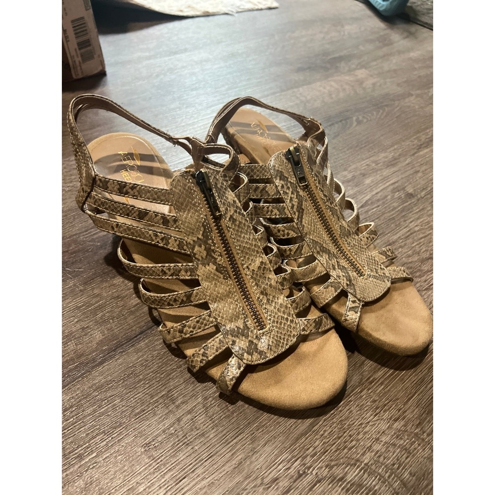Tan Aerosoles snake skin wedge zip up sandals